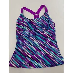 ZeroXposur Womens Swimwear Top Tankini Strappy Padded Swimsuit Purple Blue 6